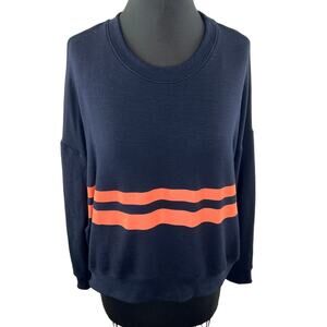 SUNDRY Navy Blue Pink Stripe Oversized Crew Neck Drop Shoulder Pullover 2 M